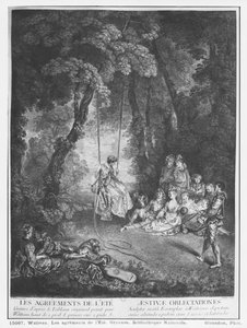 Die Freuden des Sommers, graviert von Francois Joullain (1697-1778) von Jean Antoine Watteau